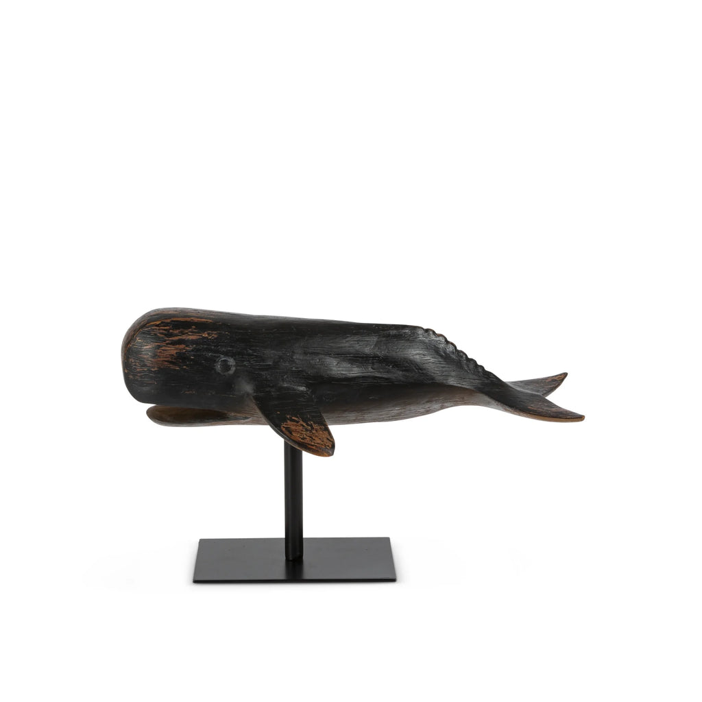 13.5" Resin Whale on a stand. White background.
