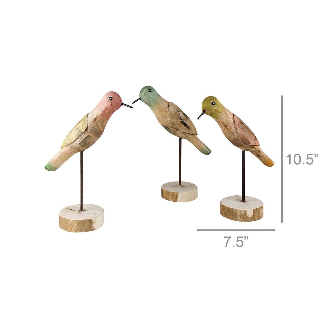 Set of 3 handcrafted wooden parakeet sculptures by HomArt, perfect for home décor accents.