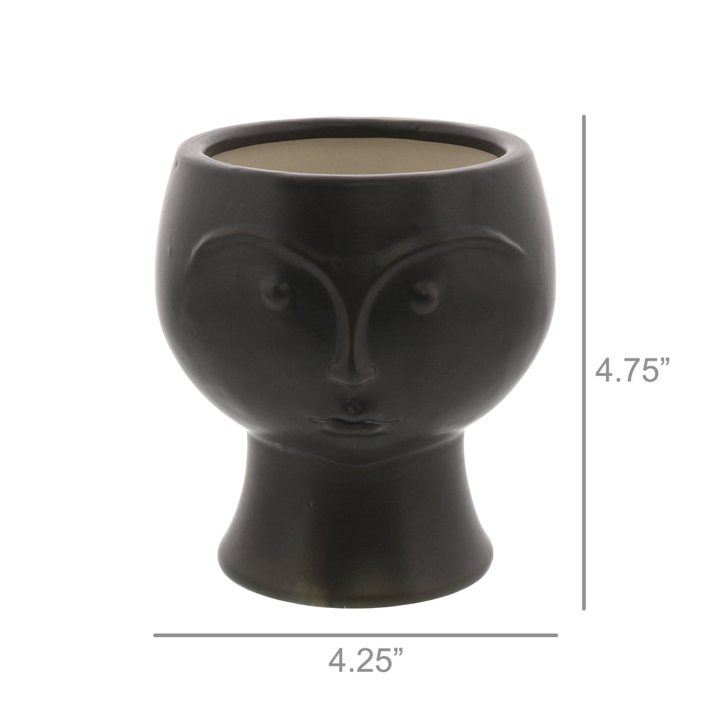 Rory Ceramic Face Vase pictured here with dimensions shown, a height of 4.75" and width of 4.25". 