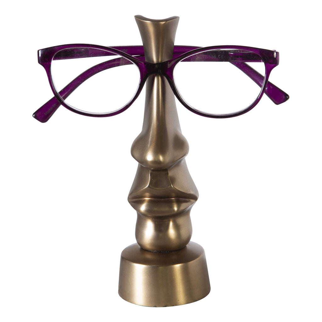 eye glasses sculpture stand, in a different style nose and mouth.